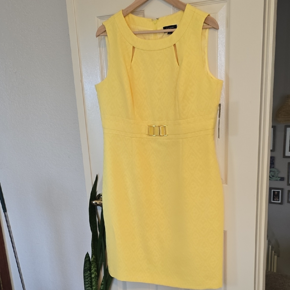 Tahari ASL Yellow Belted Midi Dress